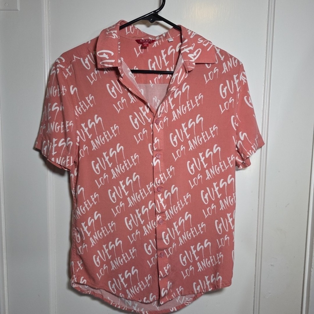 GUESS Los Angeles Pink Button Down Blouse Shirt Women's XS